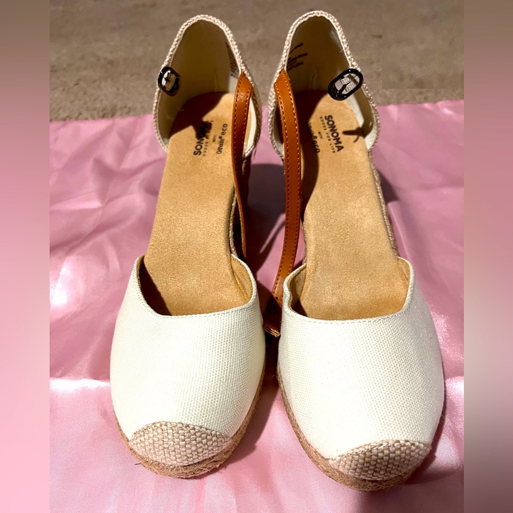 Sonoma Goods For Life Ortholite Canvas Espadrille Wedge Sandals size 8 1/2